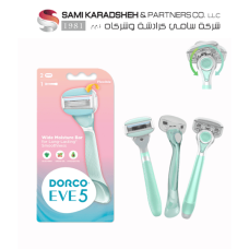 Dorco Eve 5 System Razor for Women – 5 Blades Shaving System, 2 Heads, 1 Rubber Handle