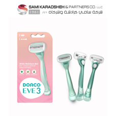 Dorco Eve 3 System Razor for Women – 3 Blades Shaving System, 2 Heads, 1 Handle