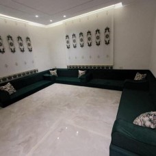 Luxury Arabic Seating Set with Double Roll Curtains – Elegant & Complete Design