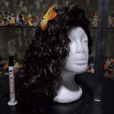 Moana wig featuring long, dark brown curly hair