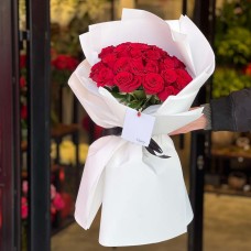 A vibrant bouquet of red Damask roses