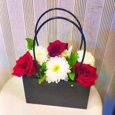 Black Gift Bag with Colorful Flowers 