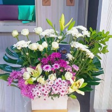 White Flower Box with Pink Petal Accents 