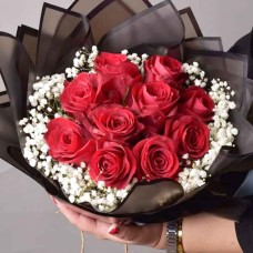 Red Rose Bouquet with White Phalaenopsis