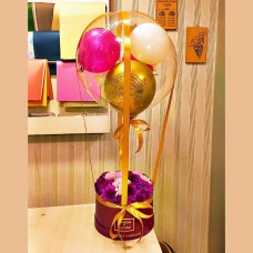 Fuchsia Rose Box with Balloons 