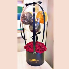Elegant Red Rose Box with Balloons