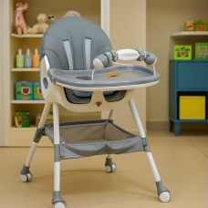 Children’s High Chair with Leather Upholstery and Wheels for Easy Mobility