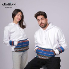 White Unisex Hoodie with Blue Sadu 100% Pure Egyptian Cotton