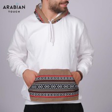 White Unisex Hoodie with Brown Sadu 100% Pure Egyptian Cotton