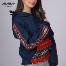 Navy Unisex Hoodie with Red Sadu 100% Pure Egyptian Cotton