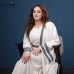 Elegant Ivory Abaya with Colorful Embroidered Trim