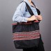 Black Sadu-Pattern Beach Bag with Inner Pocket