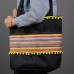 Black Sadu-Pattern Beach Bag with Inner Pocket