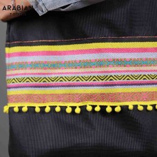 Black Sadu-Pattern Beach Bag with Inner Pocket