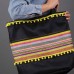 Black Sadu-Pattern Beach Bag with Inner Pocket