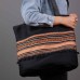 Black Sadu-Pattern Beach Bag with Inner Pocket