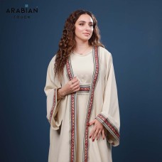 3-Piece Embroidered Abaya Set – Beige