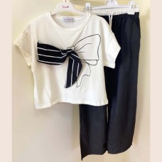 Girls' Outfit – Black Pants with Bow Blouse 