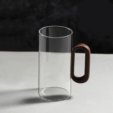 Elegant glass mug with a wooden handle