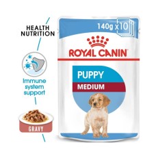 9003579008331 Royal Canin Medium Puppy Chunks In Gravy 140GM