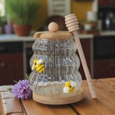 Elegant Glass Honey Jar with Wooden Spoon