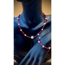 Natural pearl and coral set