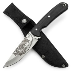 Hunting Knife with Unique Engravings & Fabric Sheath Hunting Knife with Unique Engravings & Fabric Sheath