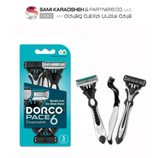 Dorco Pace 6 Disposable Razor for Men 6 Blades Pivoting Head, 3 Rubber Handles on a Card