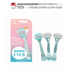 Dorco Eve 6 System Razor for Women – 6 Blades Shaving System, 2 Heads, 1 Handle