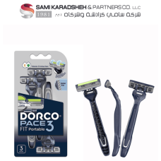Dorco Pace 3 Disposable Razor for Men 3 Blades Pivoting Head, 3 Rubber Handles on a Card