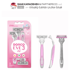 Dorco Eve 3 Disposable Razors for Women, 3 Blades Pivoting Head, 3 Rubber Handles on a Card