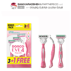 Dorco Eve 4 Disposable Razor for Women, 4 Blades Pivoting Head, 3+1 Rubber Handles in a Pouch