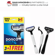 Dorco Pace 4 Disposable Razors for Men, 4 Blades Head, 3+1 Rubber Handles in a Pouch
