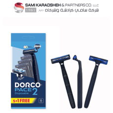 Dorco Pace 2 Disposable Razors for Men, 2 Blades Head, 5+1 Plastic Handles in a Pouch