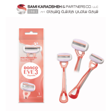 Dorco Eve 3 Razor for Women, 3 Blades Pivoting Wide Head, 1 Rubber Handle in a Pink Pouch