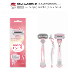Dorco Eve 5 Razor for Women, 5 Blades Pivoting Wide Head, 1 Rubber Handle in a Pouch
