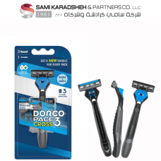Dorco Pace 3 Cross Disposable Razors for Men, 3 Blades Pivoting Head, 1 Rubber Handle + 3 Refills