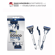 Dorco Pace 5 Pro Disposable Razors for Men, 5 Blades Pivoting Head, 3 Rubber Handles on a Card