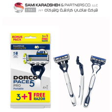 Dorco Pace 5 Pro Disposable Razors for Men, 5 Blades Pivoting Head, 3+1 Rubber Handles in a Pouch