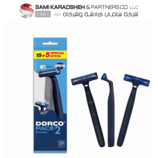 Dorco Pace 2 Disposable Razors for Men, 2 Blades Head, 15+5 Plastic Handles in a Pouch