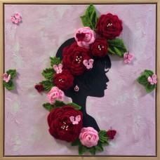 Canvas Wall Art Featuring a Girl with Handcrafted Crochet Flowers & Butterflies Canvas Wall Art Featuring a Girl with Handcrafted Crochet Flowers & Butterflies