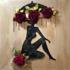 Elegant Canvas Wall Art of a Girl with a Pearl-Embellished Dress and Umbrella Elegant Canvas Wall Art of a Girl with a Pearl-Embellished Dress and Umbrella