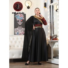 Embroidered satin shoulder dress